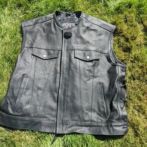 Black leather motorcycle vest